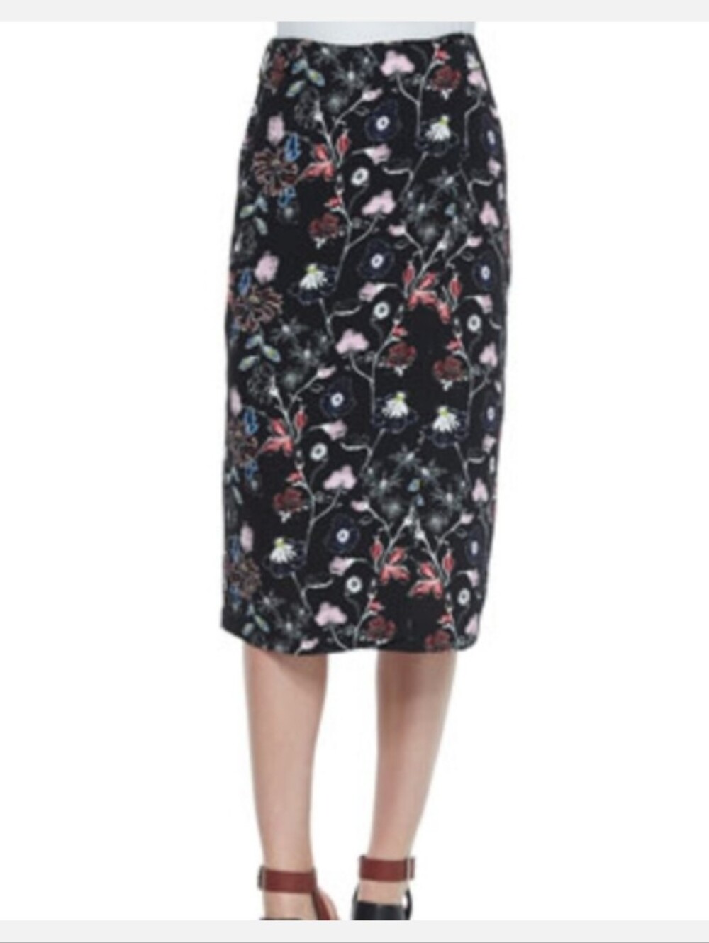 A.L.C. Daniels Floral Print 100% Silk Wrap Pencil Midi Skirt Black - Size 4